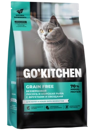 Сухой корм Go'Kitchen для котят и кошек всех возрастов, с лососем, морской рыбой, фруктами и овощами, 400 г