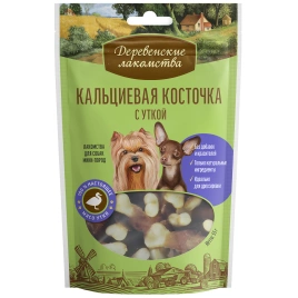 Лакомство «Деревенские лакомства» кальциевая косточка с уткой для собак миниатюрных пород, 55 г