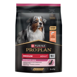 Сухой корм Purina Pro Plan Medium Sensitive Skin для взрослых собак средних пород, лосось и рис, 3 кг