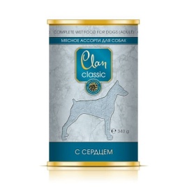 Clan Classic влажный корм для собак мясное ассорти с сердцем в консервах - 340 г