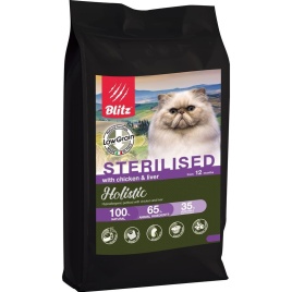 Blitz Holistic Sterilised низкозерновой корм для стерилизованных кошек с курицей и печенью - 5 кг
