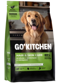 Сухой корм Go'Kitchen для щенков и собак всех пород Hair & Skin Care, со свежим ягненком, фруктами и овощами, 400г