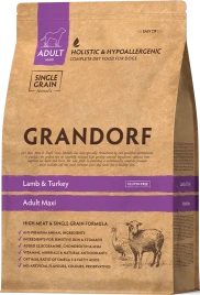 Сухой корм Grandorf Maxi Lamb & Turkey для взрослых собак крупных пород, с ягненком и индейкой, 3 кг