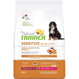 Trainer Natural Sensitive сухой корм для щенков и юниоров средних и крупных пород без глютена c лососем и цельными злаками - 7 кг