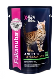 Влажный корм Eukanuba Adult Cat 1+ Years with Beef для взрослых кошек с кусочками говядины в соусе - 85 г