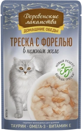 Влажный корм «Деревенские лакомства» треска с форелью в нежном желе для кошек, 70 г