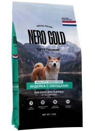Сухой корм NERO GOLD для собак и щенков с мясом индейки и овощами, 3 кг