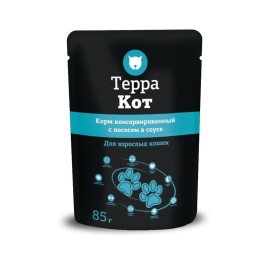 Терра Кот влажный корм для взрослых кошек всех пород с лососем в соусе - 85 г