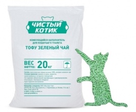 Комкующийся наполнитель Чистый Котик Тофу с ароматом зеленого чая, 50 л / 20 кг