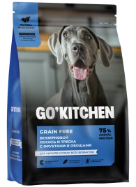 Сухой корм GO'KITCHEN Для щенков и собак всех возрастов с лососем, треской, фруктами и овощами, 5.44 кг