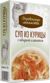 Влажный корм «Деревенские лакомства» суп из курицы с говядиной и шпинатом для кошек, 140 г