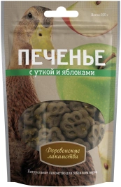 Лакомство «Деревенские лакомства» печенье с уткой и яблоками для собак, 100 г
