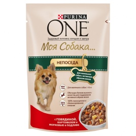 Влажный корм Purina ONE Активная для взрослых собак мелких пород с говядиной, картофелем и морковью в подливе - 100 г