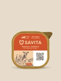 Влажный корм SAVITA паштет для кошек со свежей говядиной, 100 г