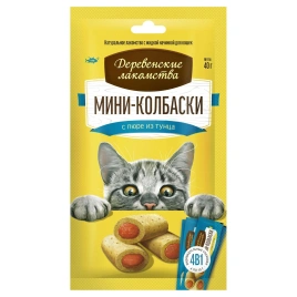 Лакомство «Деревенские лакомства» мини-колбаски с пюре из тунца для кошек, 4 колбаски, 40 г
