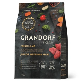 Сухой корм Grandorf Fresh Dog для взрослых собак средних и крупных пород чувствительное пищеварение и гипоаллергенный ягненок с бататом 3 кг
