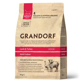 Сухой корм Grandorf Indoor Lamb & Turkey для домашних кошек, с ягнёнком и индейкой, 8 кг