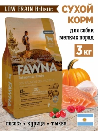 Сухой корм Fawna с лососем, тыквой и красными ягодами для взрослых собак мелких пород, 3 кг