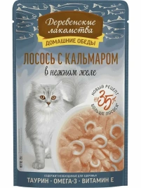 Влажный корм «Деревенские лакомства» для кошек с лососем и кальмаром, 70 г