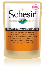 Schesir для кошек в паучах с тунцом, курицей и креветками - 100 г