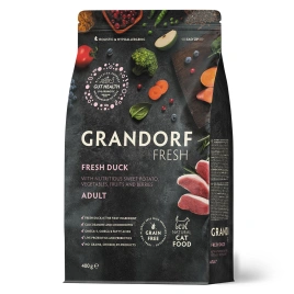 Сухой корм Grandorf Fresh Cat для взрослых кошек диетическая формула для особо аллергичных кошек утка с бататом 400 г