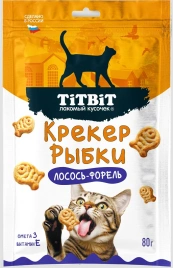 Лакомство Titbit для кошек — крекер «Рыбки» со вкусом лосося и форели, 80 г