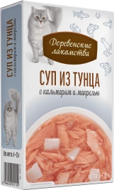 Влажный корм «Деревенские лакомства» суп из тунца с кальмаром и макрелью для кошек,  140 г