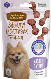 Лакомство «Деревенские лакомства» забота о суставах для собак узелки с уткой, малые, 90 г