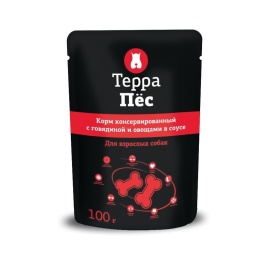 Терра Пёс влажный корм для взрослых собак всех пород с говядиной и овощами в соусе - 100 г