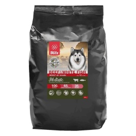 Сухой беззерновой корм Blitz Adult для взрослых собак с говядиной и белой рыбой - 12 кг