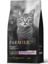 Сухой корм Premier со вкусом лосося и индейки для взрослых кошек, 2 кг