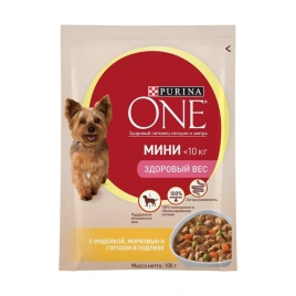 Влажный корм Purina ONE Мини Здоровый вес для взрослых собак мелких пород для поддержания оптимального веса с индейкой, морковью и горохом в подливе - 100 г