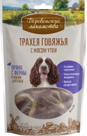 Лакомство «Деревенские лакомства» трахея говяжья с мясом утки для собак, 50 г