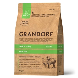 Сухой корм Grandorf Lamb & Turkey Mini Ягненок с индейкой для взрослых собак мелких пород, 8 кг