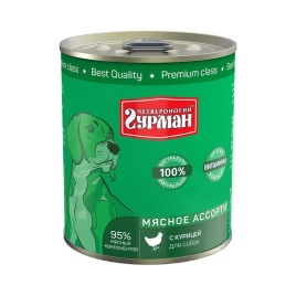 Полнорационный консервированный корм Четвероногий Гурман Мясное ассорти для собак с курицей - 340 г