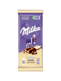Шоколад молочный пористый «Milka Bubbles» с кокосовой начинкой 87г