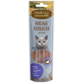 Лакомство «Деревенские лакомства» мясные колбаски из утки для кошек, 45 г