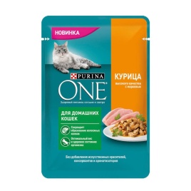 Purina ONE влажный корм для домашних кошек с курицей и морковью в паучах - 75 г