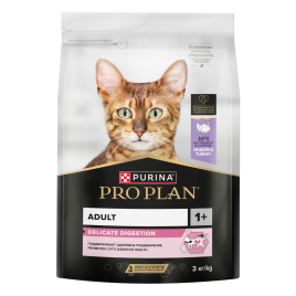 Сухой корм Purina Pro Plan Delicate для взрослых кошек с чувствительным пищеварением, с индейкой, 3 кг