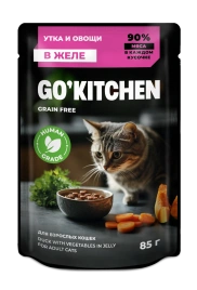 Влажный корм GO'KITCHEN для взрослых кошек с уткой и овощами в желе, 85 г