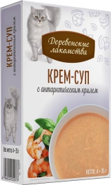 Влажный корм «Деревенские лакомства» крем-суп с антарктическим крилем для кошек,140 г
