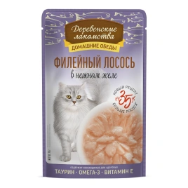 Влажный корм «Деревенские лакомства» филейный лосось в нежном желе для кошек, 70 г