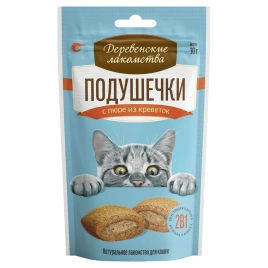 Лакомство «Деревенские лакомства» подушечки с пюре из креветок для кошек, 30 г