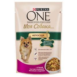 Влажный корм Purina ONE Активная для взрослых собак мелких пород с уткой, пастой и зеленой фасолью - 100 г