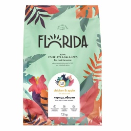 Florida сухой корм для взрослых кошек с курицей и яблоком 12 кг