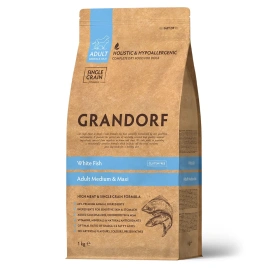 Сухой корм Grandorf Holistic белая рыба с рисом для взрослых собак средних и крупных пород, 1 кг