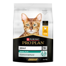 Сухой корм Purina Pro Plan Cat Adult Renal Plus для взрослых кошек, с курицей, 3 кг