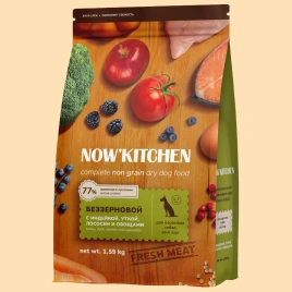 Сухой корм NOW'KITCHEN Fresh Adult для взрослых собак со свежей индейкой,уткой,лососем, 1.59 кг