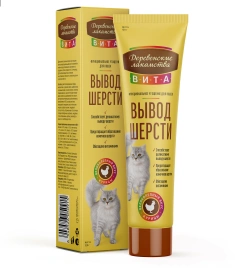 Лакомство «Деревенские лакомства» «Вита» паста для вывода шерсти со вкусом курицы для кошек, 120 г