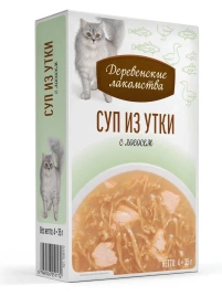 Влажный корм «Деревенские лакомства» суп из утки с лососем для кошек,  140 г